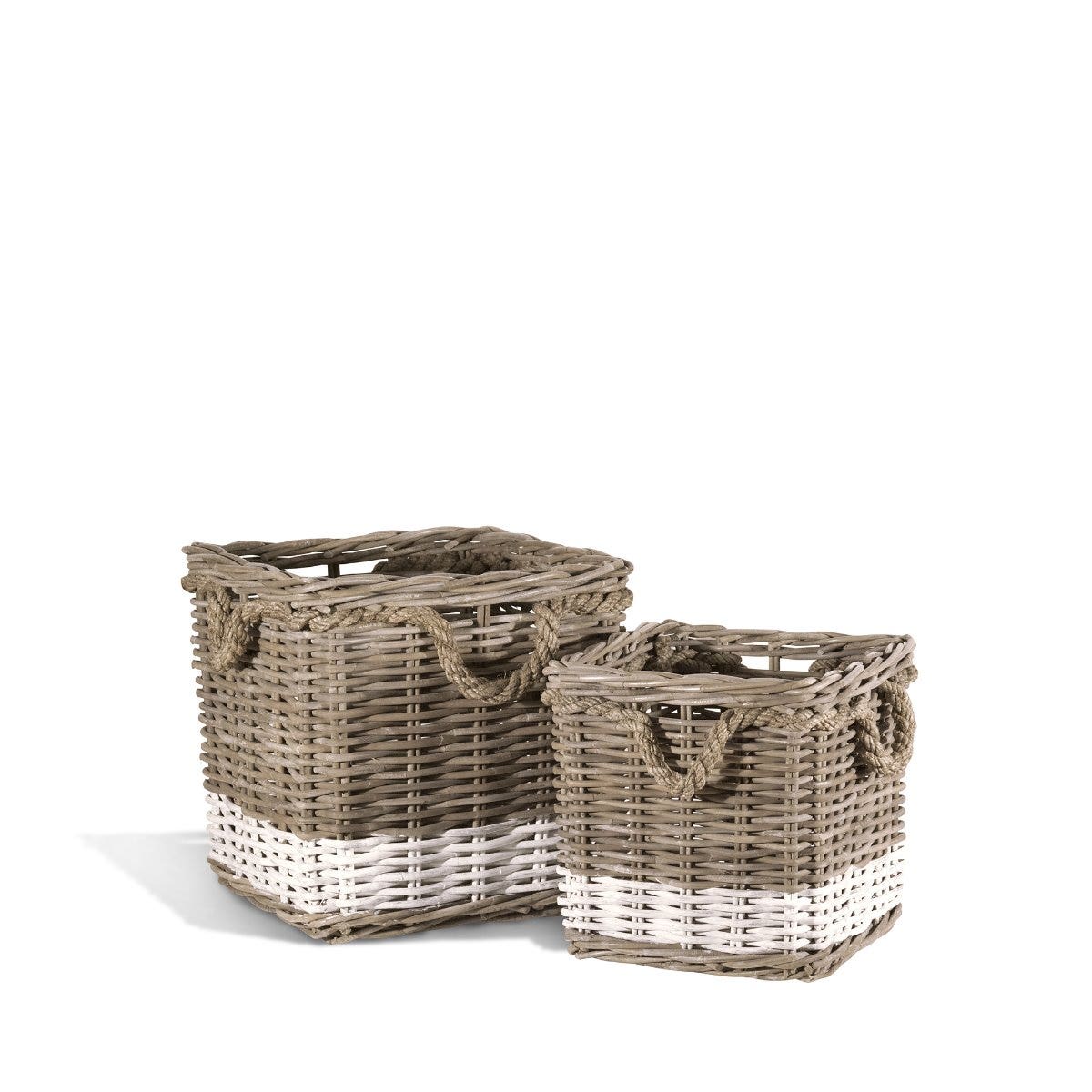 square rattan basket with stripe, large