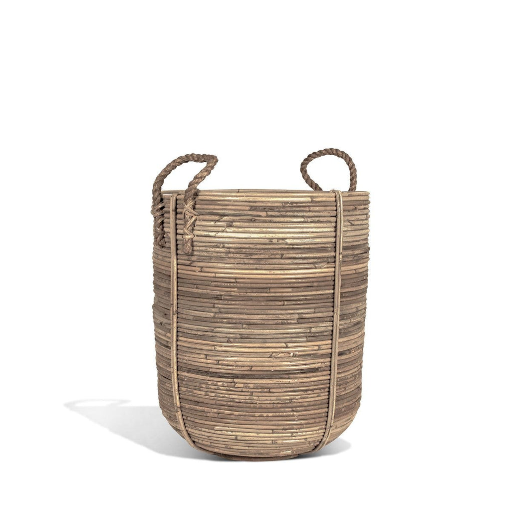 round rattan basket with rope handles, small