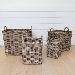grey washed square rattan baskets