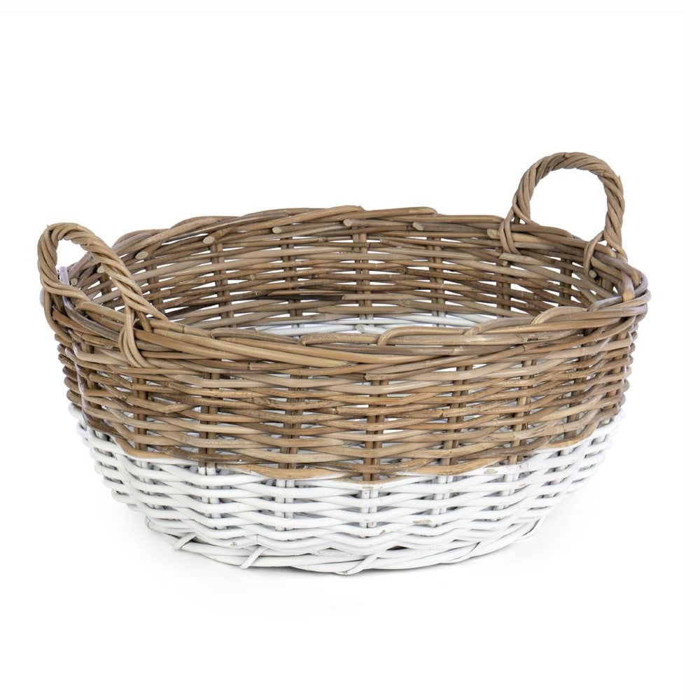 white dipped rattan low basket