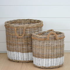 white stripe round basket, large
