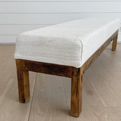 hemp kilim & oak bench 72"