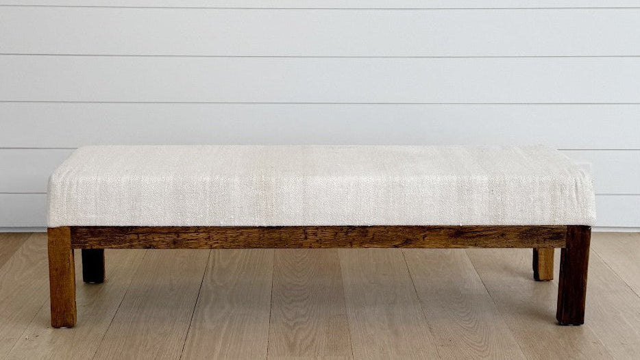 hemp kilim & oak bench 60"