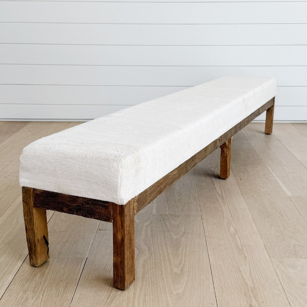 hemp kilim & oak bench 96"