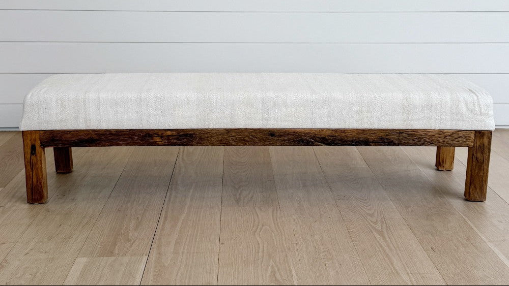 hemp kilim & oak bench 72"