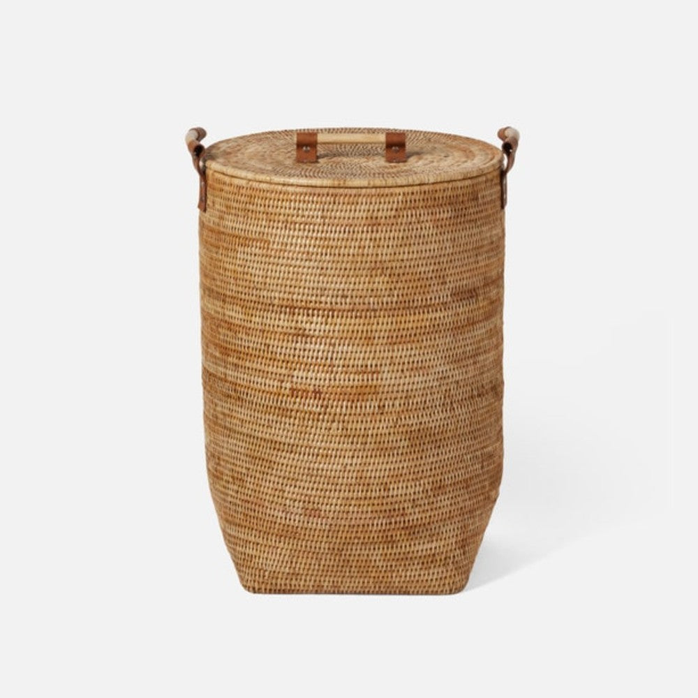 rattan hamper with wooden handles