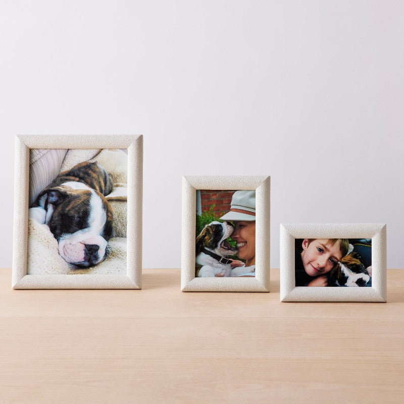 faux shagreen white picture frames