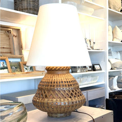 vintage pair of ceramic basketweave lamps