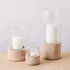 glass and ash wood base lantern, 8.75