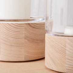 glass and ash wood base lantern, 8.75