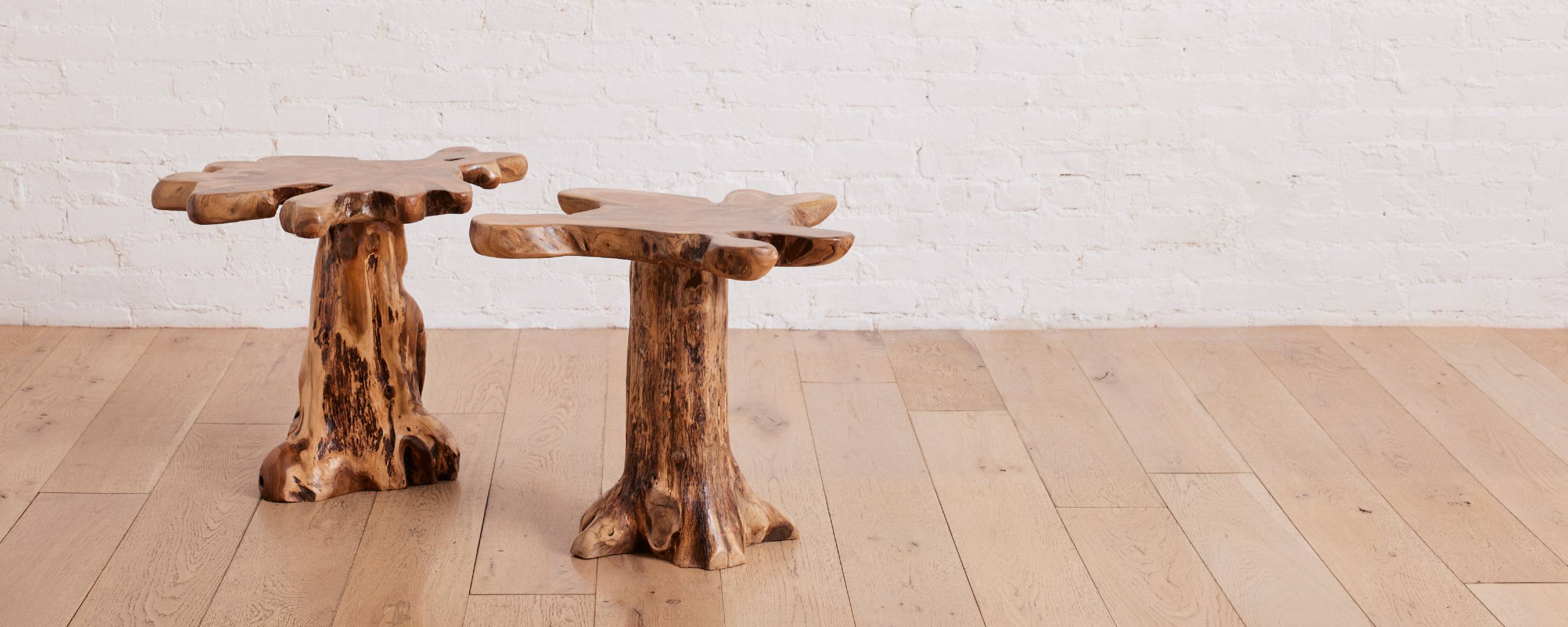 freeform pedestal teak side table
