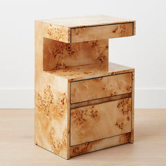 the triple drawer burl lacquered nightstand