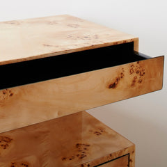 the triple drawer burl lacquered nightstand