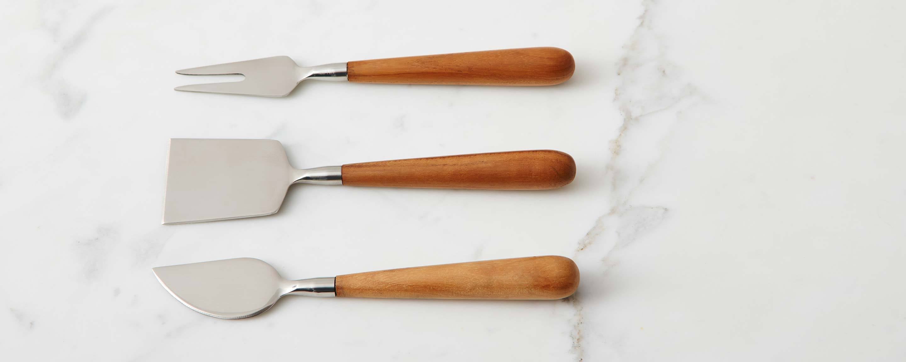 reclaimed teak and stainless steel cheese set