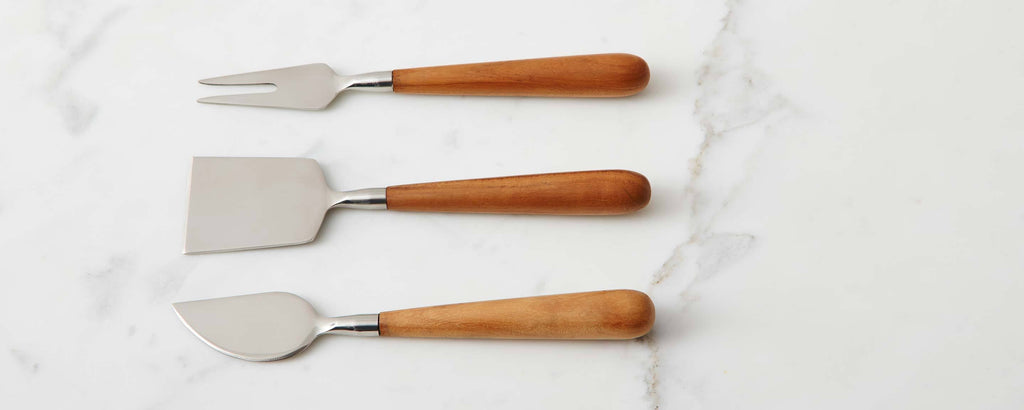 reclaimed teak and stainless steel cheese set
