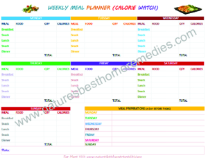 printable weekly meal planner with calorie counter